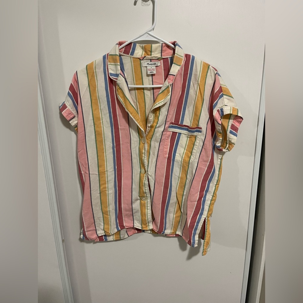Madewell Bedtime Rainbow Stripe Pajama Short Sleeve Women’s Size Small
